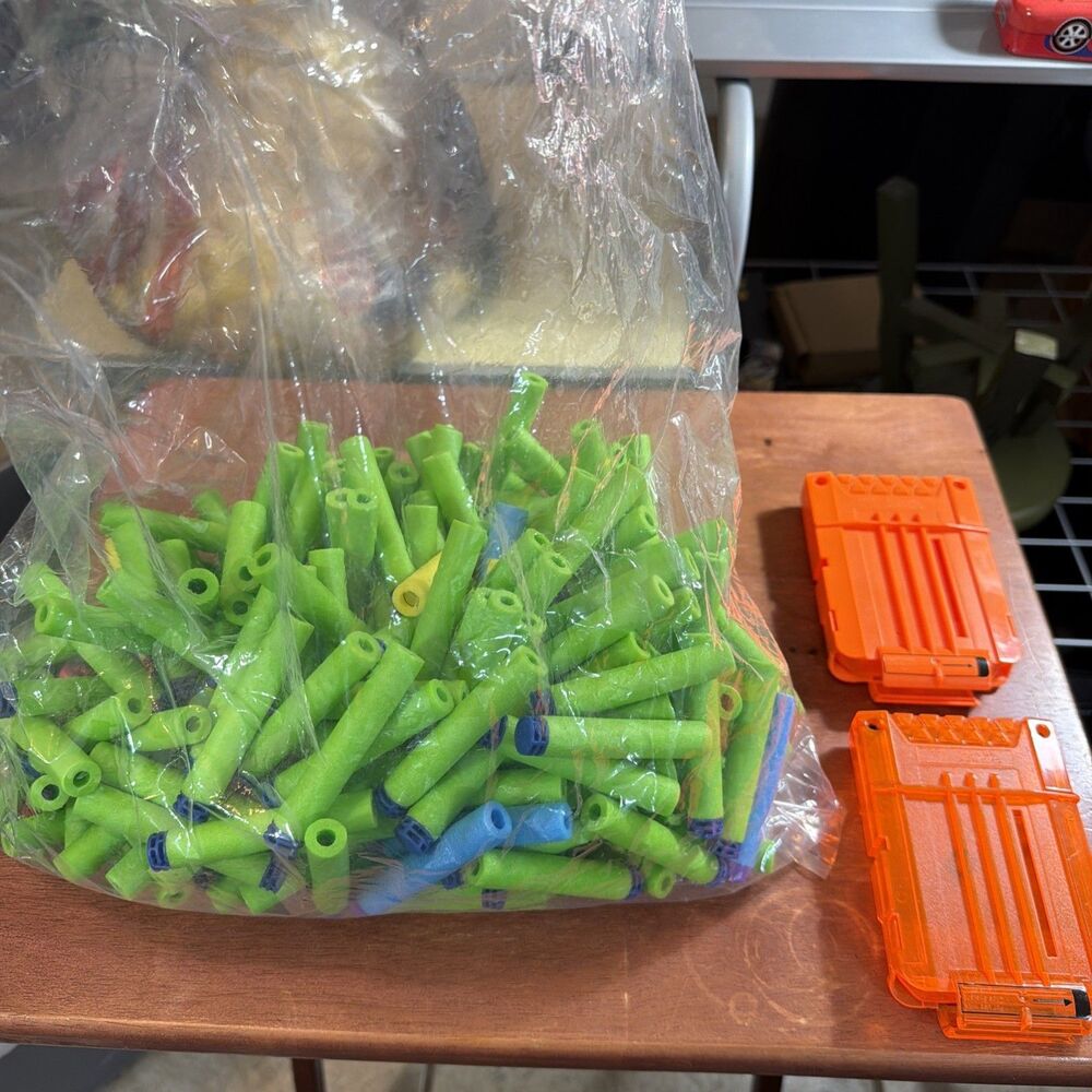Bag full of Nerf Darts and a Couple Clips Well Over 100 Darts